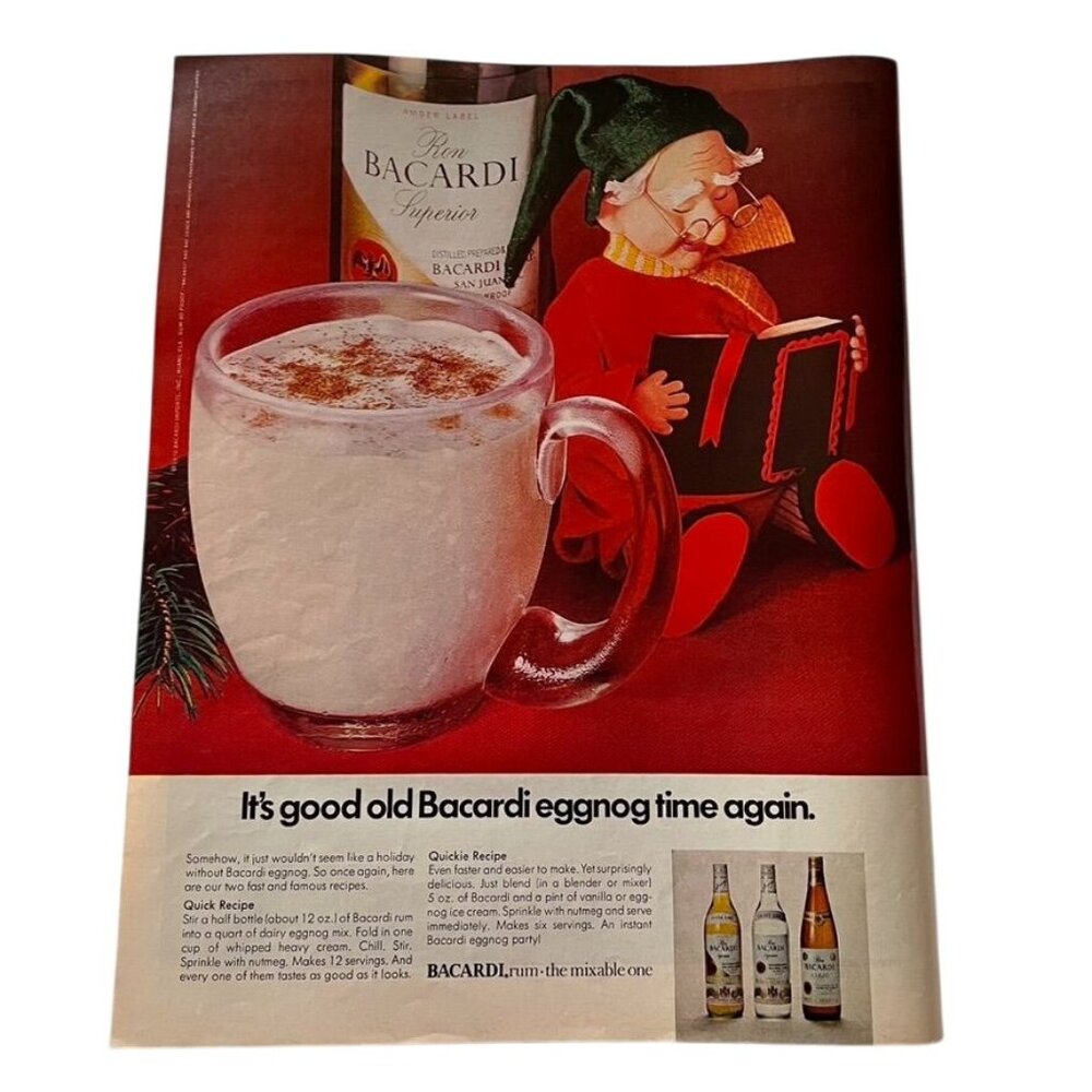 1971 Barcardi Rum Christmas Ad Full Page Print u Vintage Original Advertisement